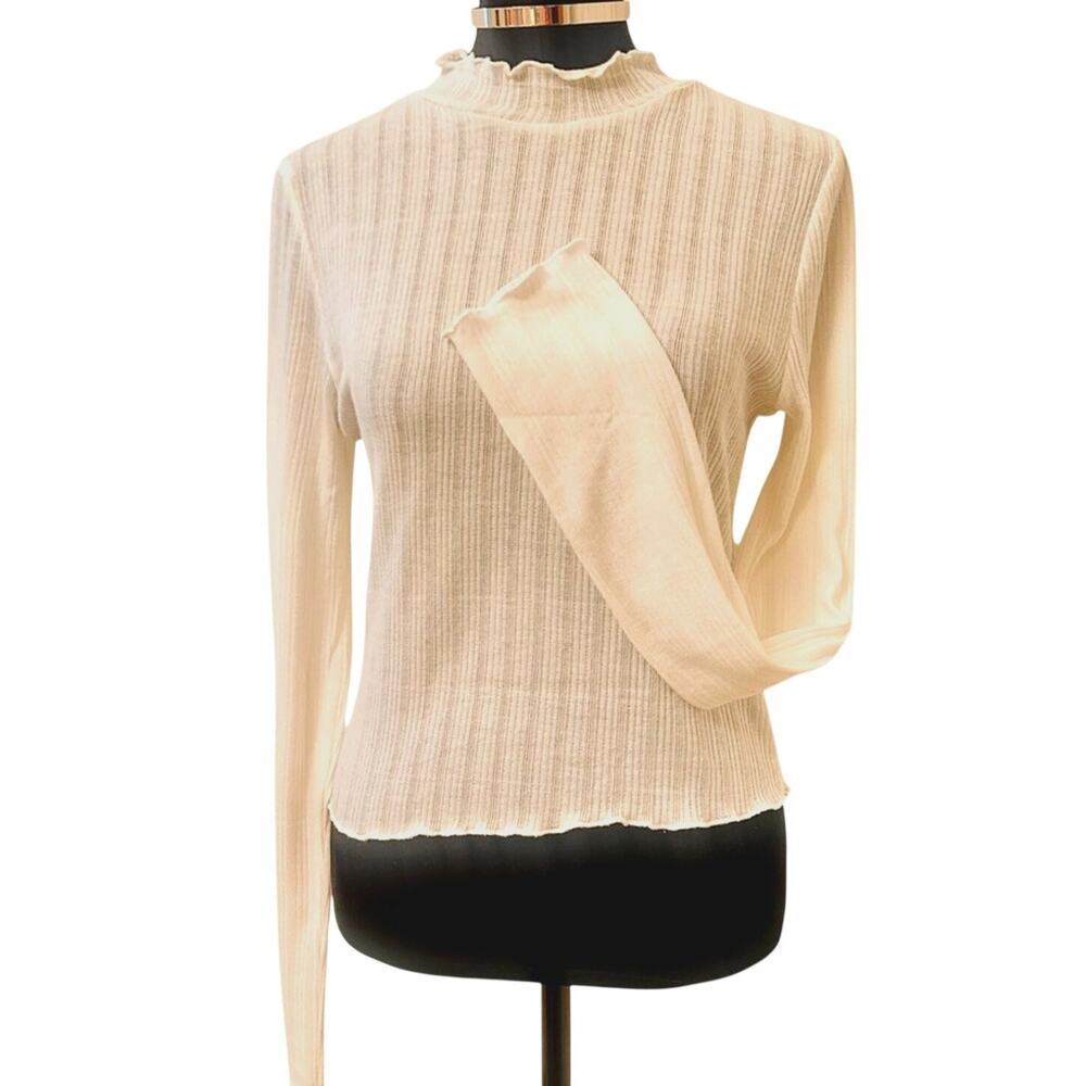 Ambiance Ivory Ribbed Long Sleeve Top NWOT